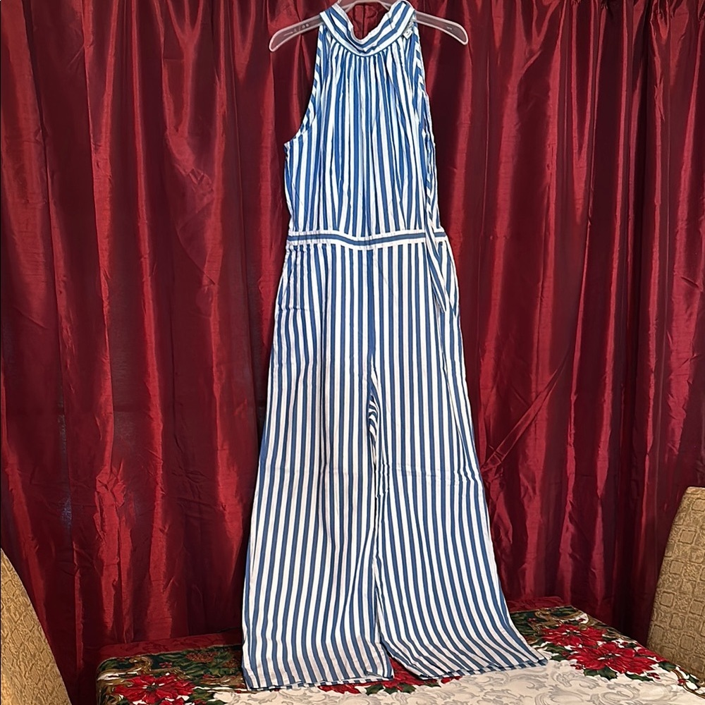 J. Crew Blue and White Striped Jumpsuit